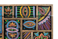 Cassapanca realizzato in legno di mango multicolore dipinto a mano