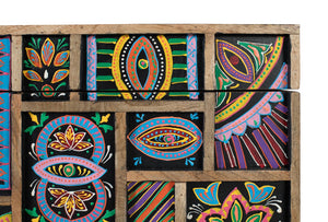 Cassapanca realizzato in legno di mango multicolore dipinto a mano