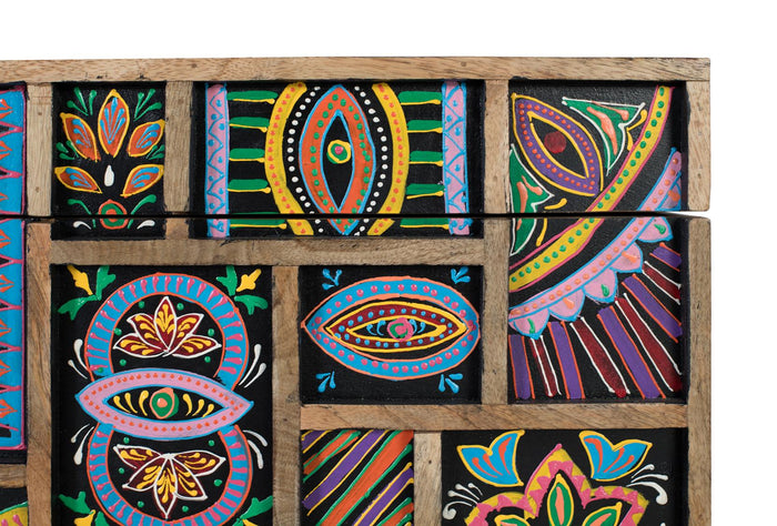 Cassapanca realizzato in legno di mango multicolore dipinto a mano