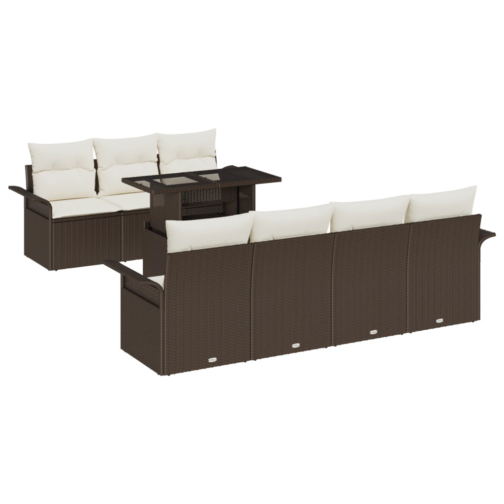 Set Divano da Giardino 8 Pezzi con Cuscini Marrone Polirattan