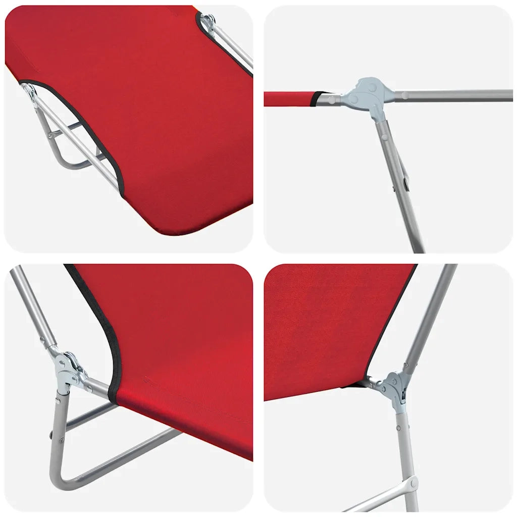 Lettini Prendisole Pieghevoli 2 pz in Acciaio e Tessuto Rosso 44301