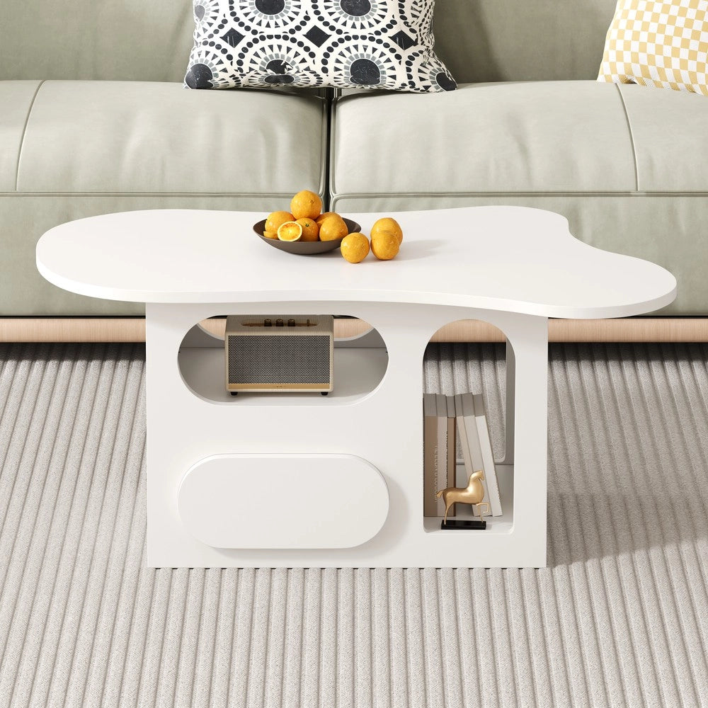 Tavolino da Caff¨¨ a Forma di Nuvola con Cassetti e Ripiano ¨C MINIMAL ¨C 97x45x43,5 cm