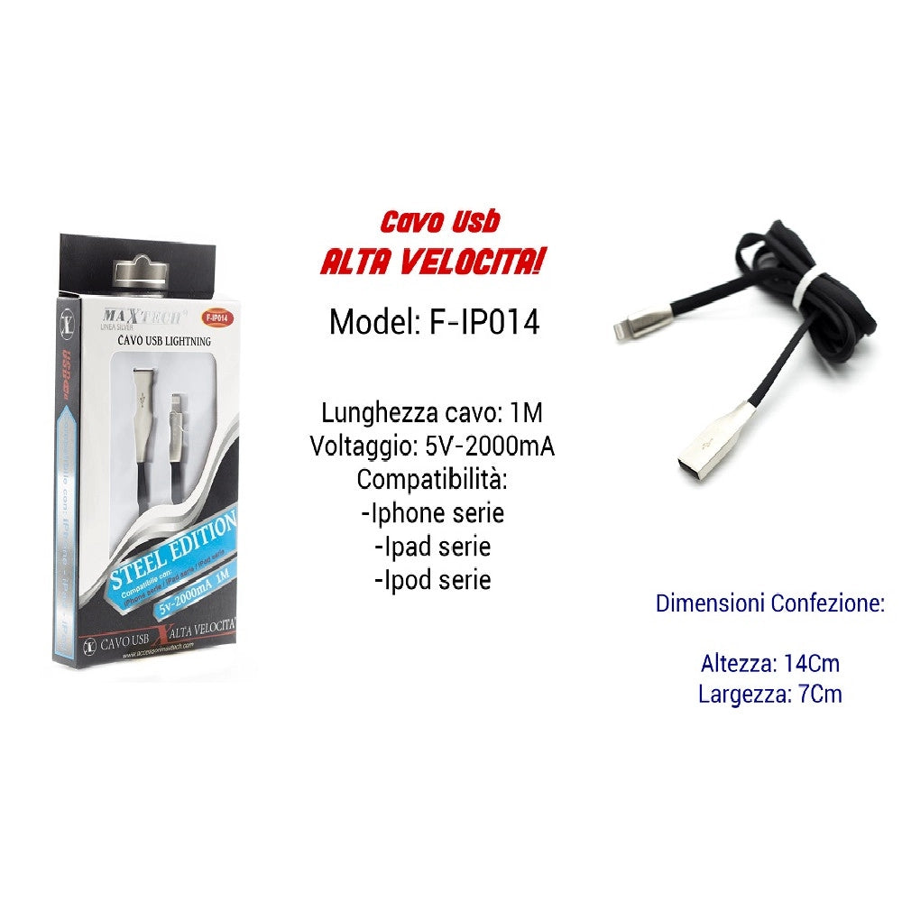 Trade Shop - Cavo Usb Ricarica Veloce X Iphone Ipad Ipod 5volt - 2000ma 1mt Maxtech F-ip014 -