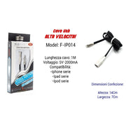 Trade Shop - Cavo Usb Ricarica Veloce X Iphone Ipad Ipod 5volt - 2000ma 1mt Maxtech F-ip014 -