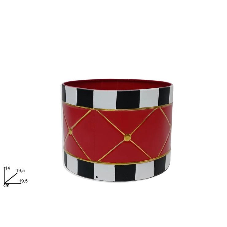 CESTA IN LATTA DECORO TAMBURO ROSSO H14 DIAM 19.5 DI DUEESSE CHRISTMAS