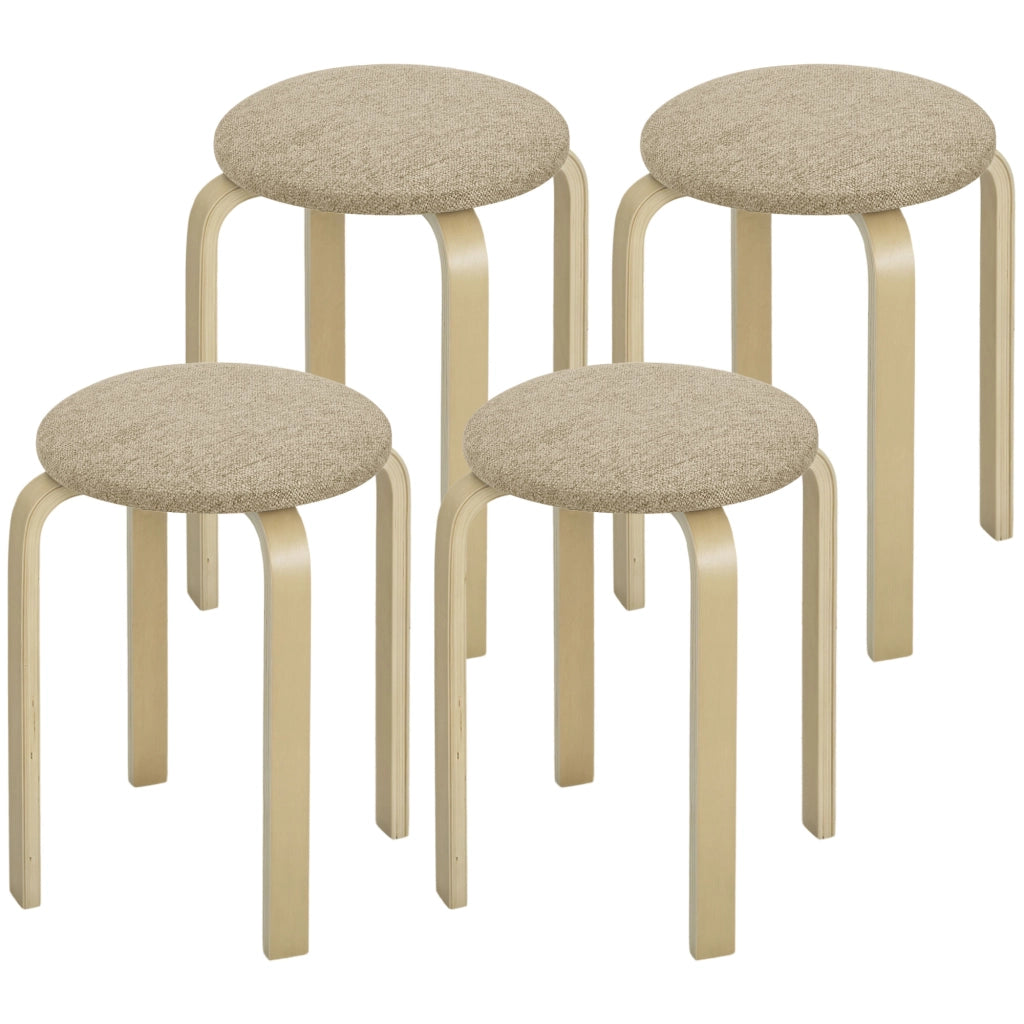 Set 4 Sgabelli Rotondi Impilabili ¨C Xylo ¨C Seduta Imbottita Legno Cucina Beige