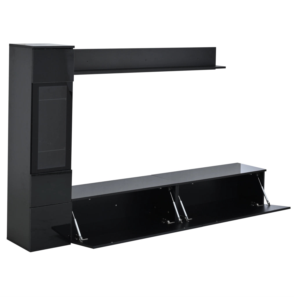 Parete attrezzata 3 pezzi con illuminazione LED RGB in truciolare nera