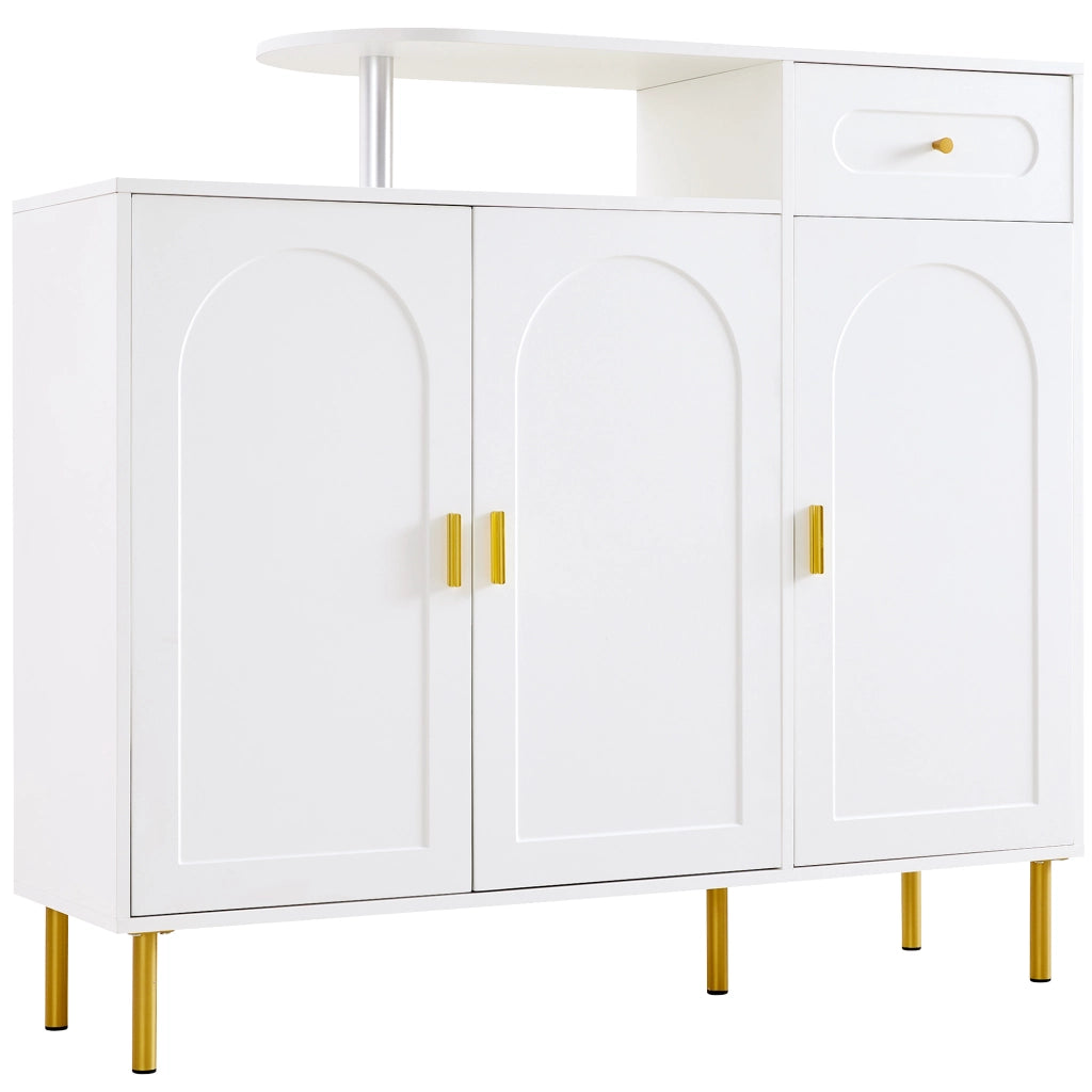 Credenza e madia con 1 cassetto e 3 ante, maniglie in metallo, per soggiorno e ingresso, bianco, 120 × 35 × 92 cm