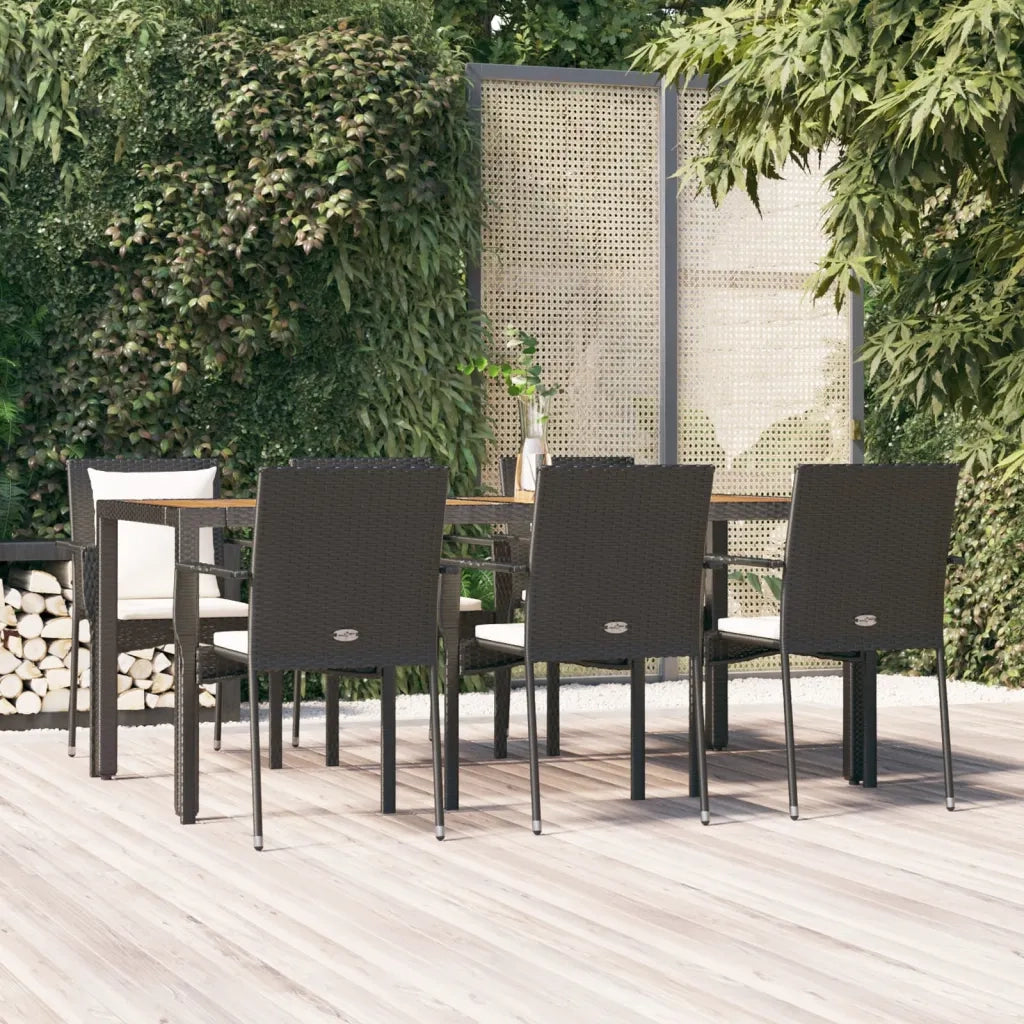 Set da Pranzo da Giardino 7 pz Nero con Cuscini in Polyrattan 3157967