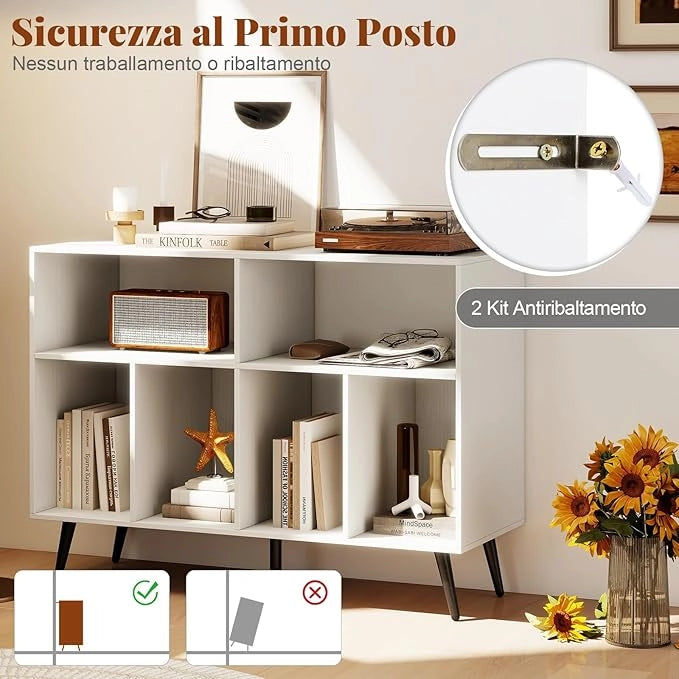 Supporto per Giradischi, Mobiletto per Giradischi a 3 Livelli con Scaffali per Vinili, Tavolino per Dischi con 5 Gambe, Scaffale Espositivo per Soggiorno, Sala Musica (Bianco)