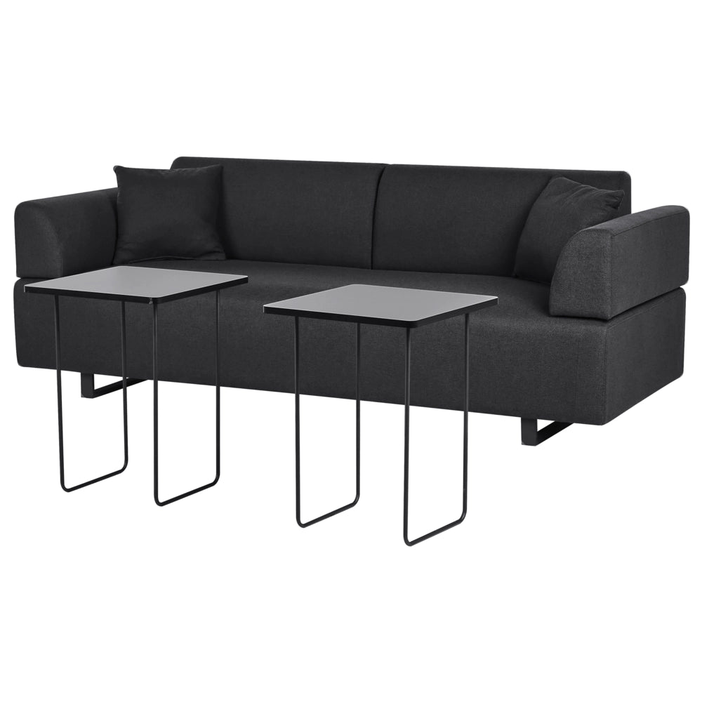 Divano con tavolini Nero Poliestere 3 posti Braccioli e schienale rimovibili con 2 tavolini laterali