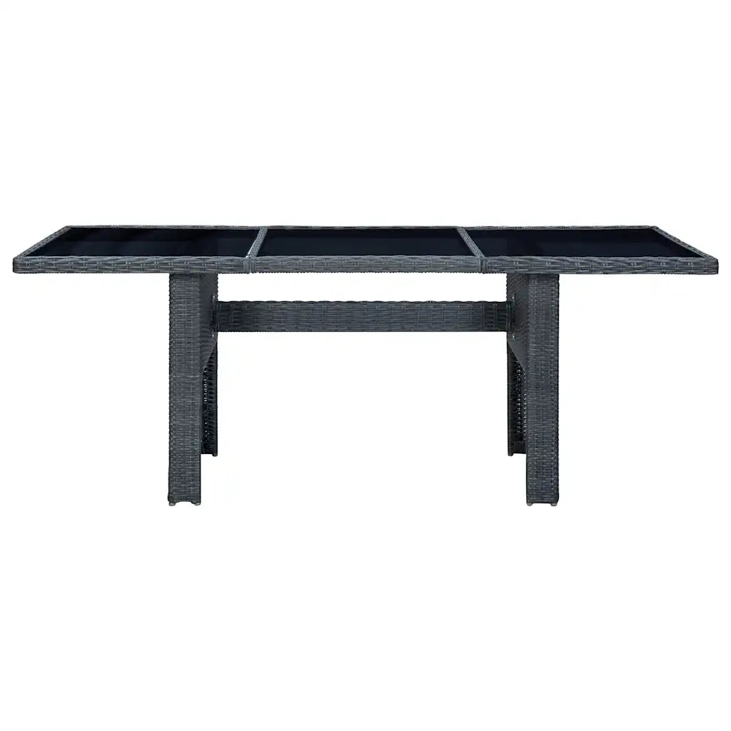 Tavolino da Giardino-Tavolo da Esterno-Tavolino da Patio Grigio Scuro Polyrattan e Vetro Temperato