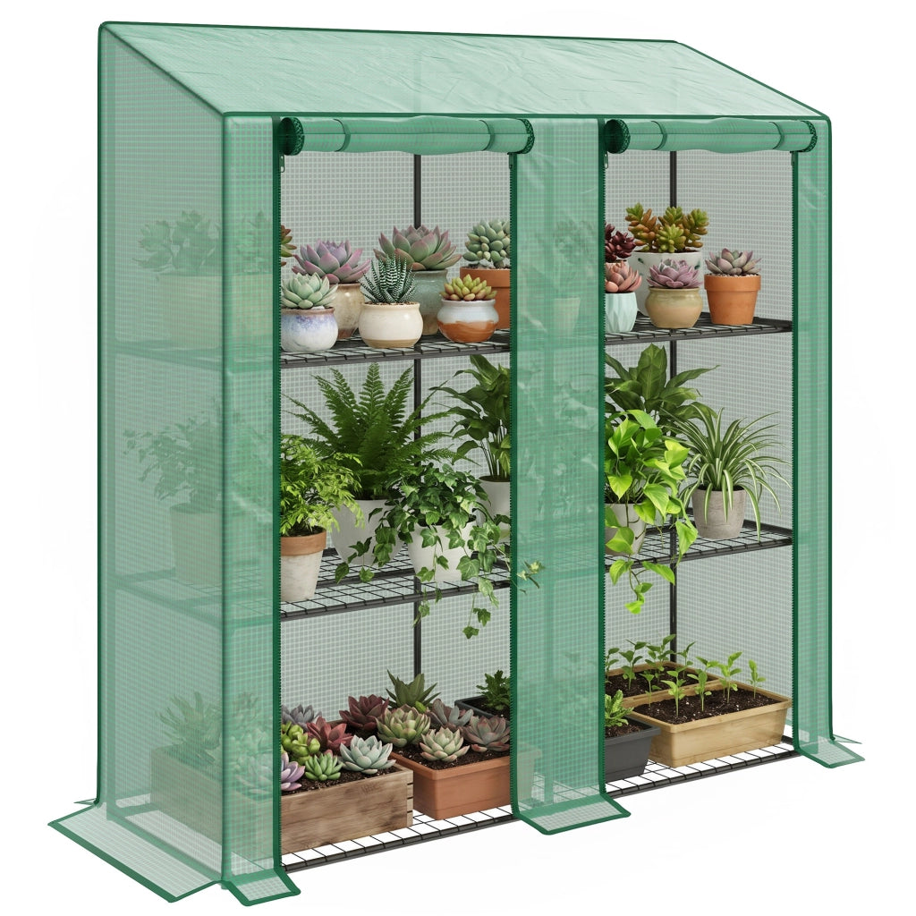 Serra da Giardino 3 Livelli con Ripiani e Porte a Cerniera ¨C zephmum ¨C Verde 143x46x141 cm