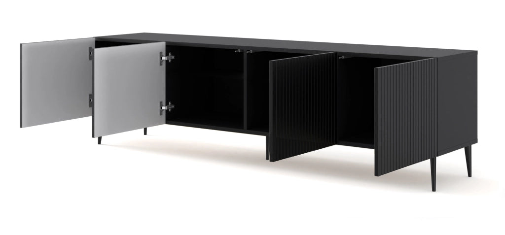 MOBILE RAVENNA B PORTA TV IN MDF RIVESTITO 4D 200 NERO OPACO GAMBE NERE