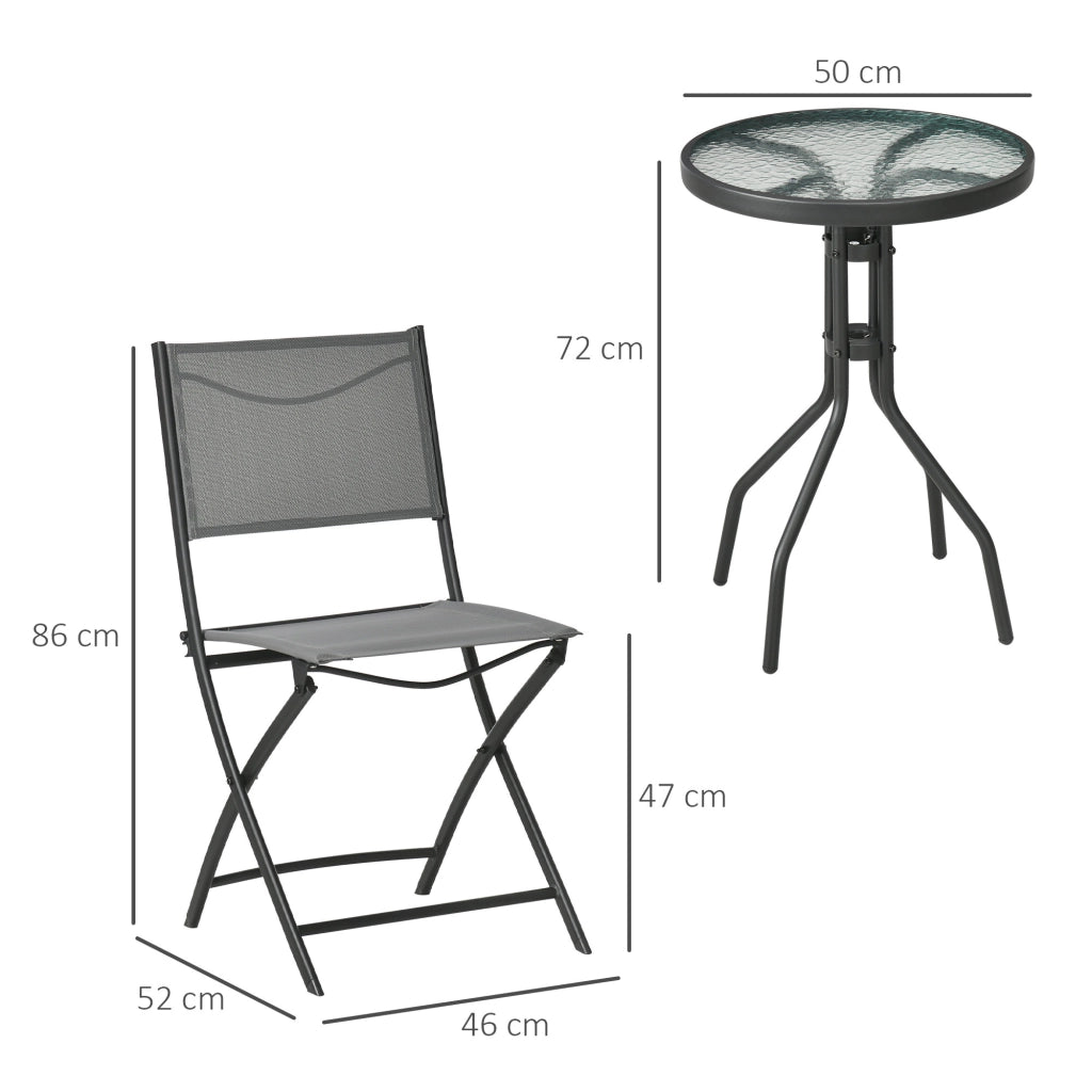 EasyComfort Set da Giardino 3 Pezzi in Acciaio con 2 Sedie Pieghevoli in Tessuto Traspirante e Tavolo Rotondo