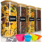 Contenitori di Vetro per Magazzino con Coperchio, 4 Pezzi, Contenitori Quadrati con Etichette, Contenitori di Vetro per Caffè, Spezie, Tè, Zucchero (Quadrati)