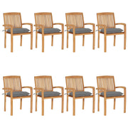 Sedie da Giardino Impilabili 8 pz con Cuscini Massello di Teak cod mxl 7358