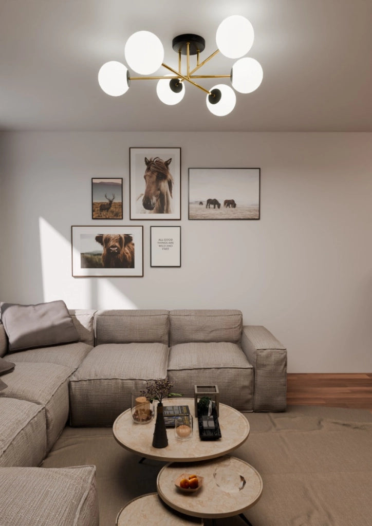 Lampadario Emibig MAGNUM 6 luci E14 oro vetro bianco