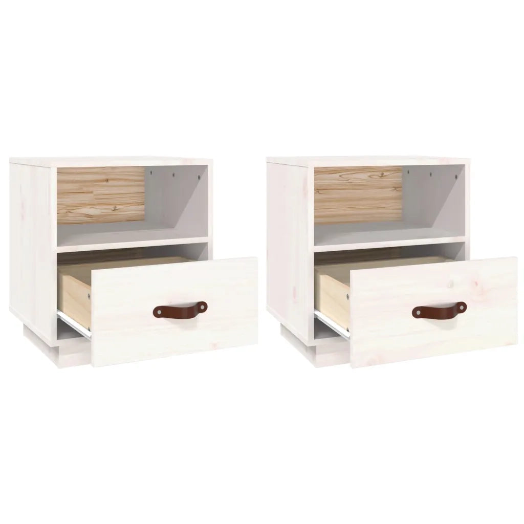 Set di 2 Comodini | Armadio da Notte | Mobiletto da notte Bianco 40x34x45 cm in Legno Massello di Pino