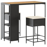 Set Bar da Giardino 3 pz | Set Salotto da Giardino con Cuscini in Polyrattan Nero