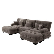 Divano Modulare Angolare a U in Chenille Vintage Marrone con Ottomani Abbinati
