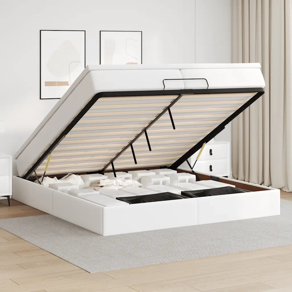 Struttura Letto Pouf con Materassi Bianco 200x200 cm Similpelle 3311057