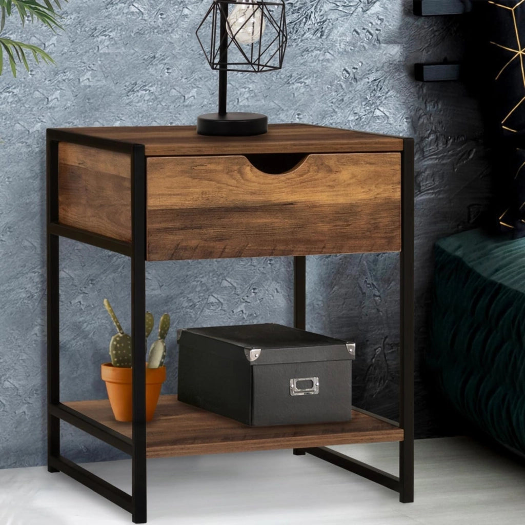 IDMarket - Set di 2 comodini Hawkins, Legno Scuro, Design Industriale