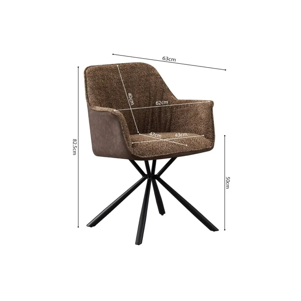 Sedia LUCIA - Bouclé Sabbia & Schienale PU Marrone - H82.5 × L62 × P63 cm - Stile design