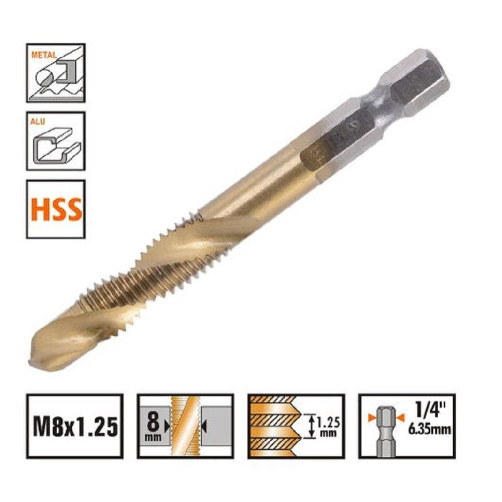Trade Shop - Punta Per Trapano M8x1.25mm In Titanio Hss Con Filettatura Metrica Metallo 57213 -