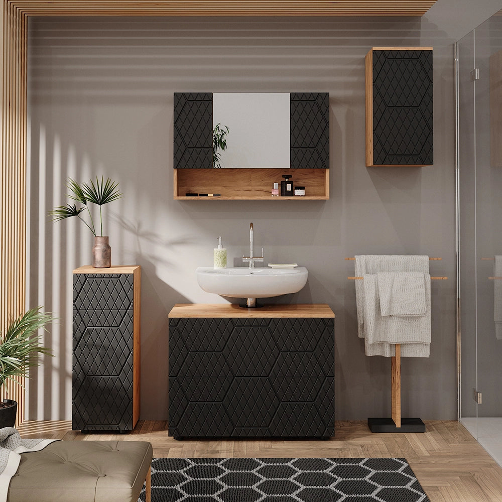 Vicco Specchio contenitore bagno Antracite con struttura a nido d'ape 80.1 x 55 cm