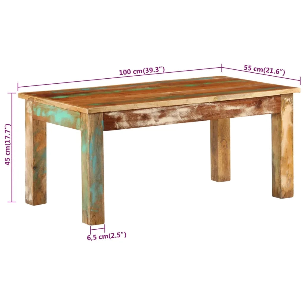 Tavolino da Salotto 100x55x45 cm in Legno Massello di Recupero