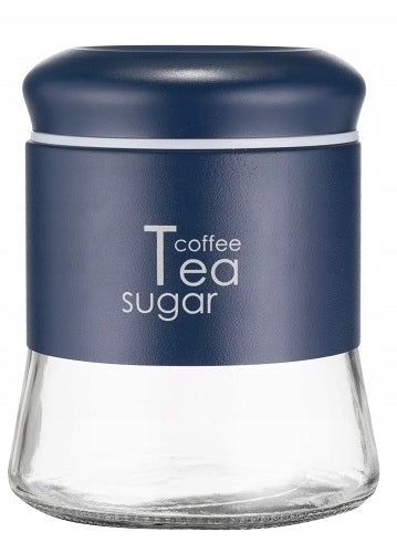 Contenitore per caffè, tè e zucchero KADAX da 750 ml in vetro con coperchio, colore blu navy, ideale per cucina.