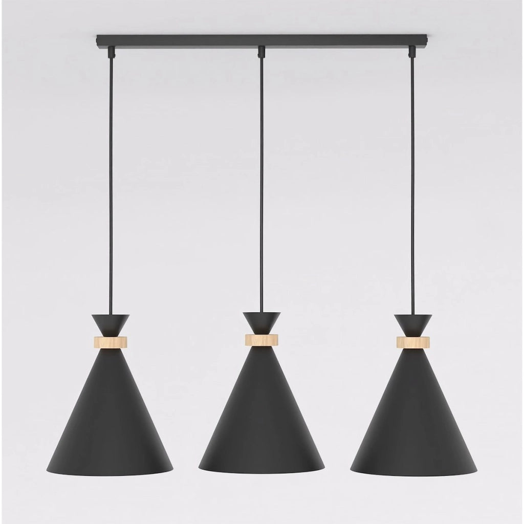 Lampada a sospensione Zero in acciaio nero opaco e legno