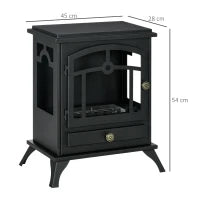 Camino Bioetanolo Stile Classico in Acciaio, Bruciatore da 1.2L per 3 Ore di Durata, 45x28x54cm, Nero