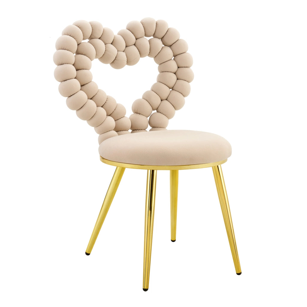 Chaise da pranzo 2 pezzi con schienale a cuore traforato in velluto e gambe in metallo nero beige chiaro