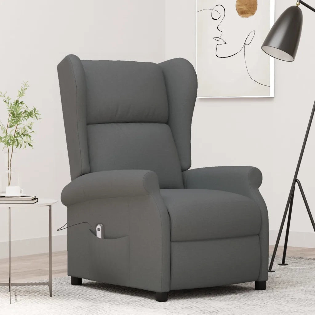 Poltrona ad Ala Reclinabile Elettrica Grigio Scuro in Tessuto 3098320