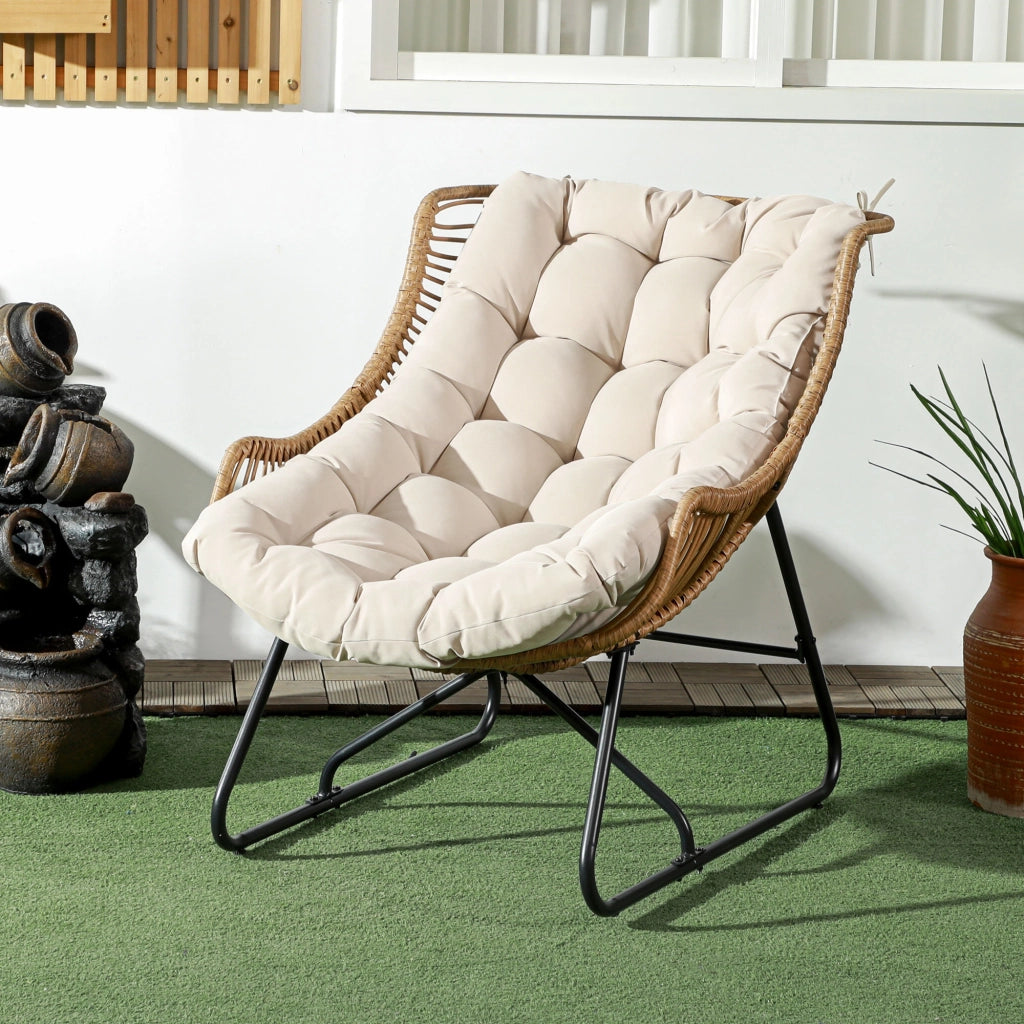 Poltrona da Giardino in Polyrattan ¨C zephmum ¨C 75x101x90 cm, Naturale/Khaki/Nero
