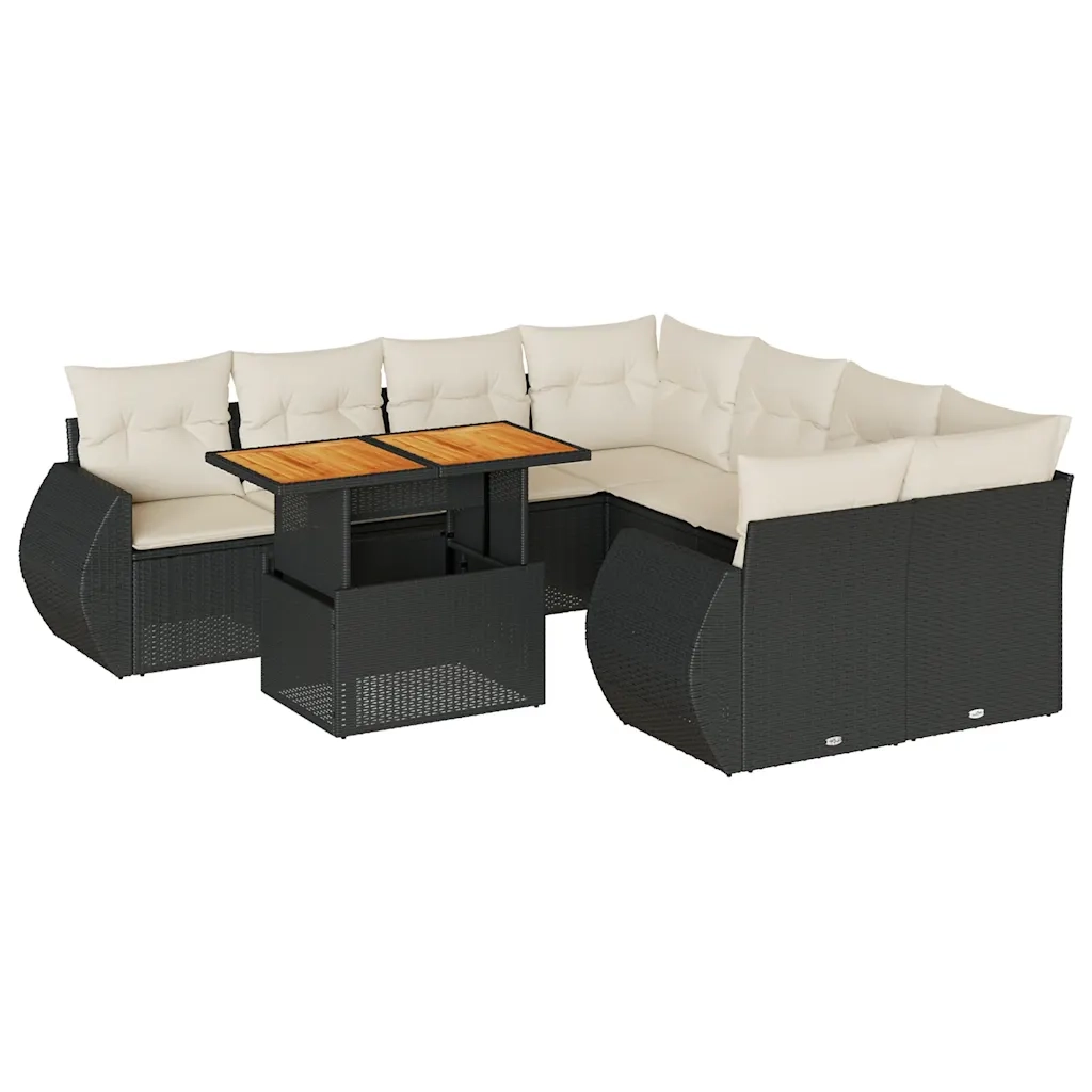 Set Divani da Giardino 9 pz con Cuscini Nero in Polyrattan 3327241