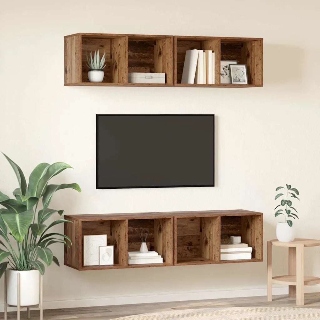 vidaXL Mobile TV da Parete 4 pcs Legno antico 37 x 37 x 72 cm