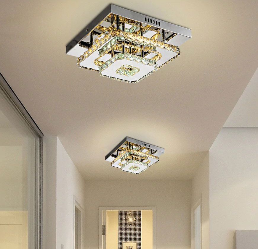 Lampada Da Soffitto Cristallo Plafoniere Led 24w Quadrato App410-c