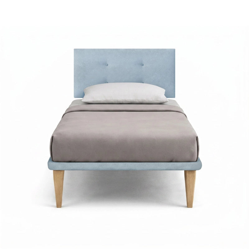 Letto imbottito Singolo 80x190 cm Button - Con rete,Microfibra,Azzurro