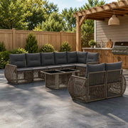 Set Divano da Giardino 9 pz Grigio e Grigio Scuro polyrattan 3436973