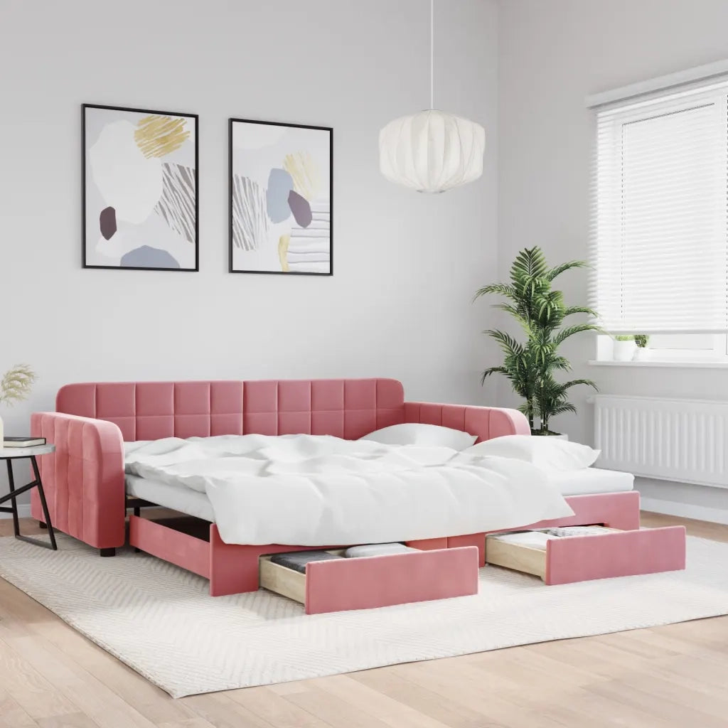 Divano Letto Estraibile con Cassetti Rosa 100x200 cm Velluto 3196987