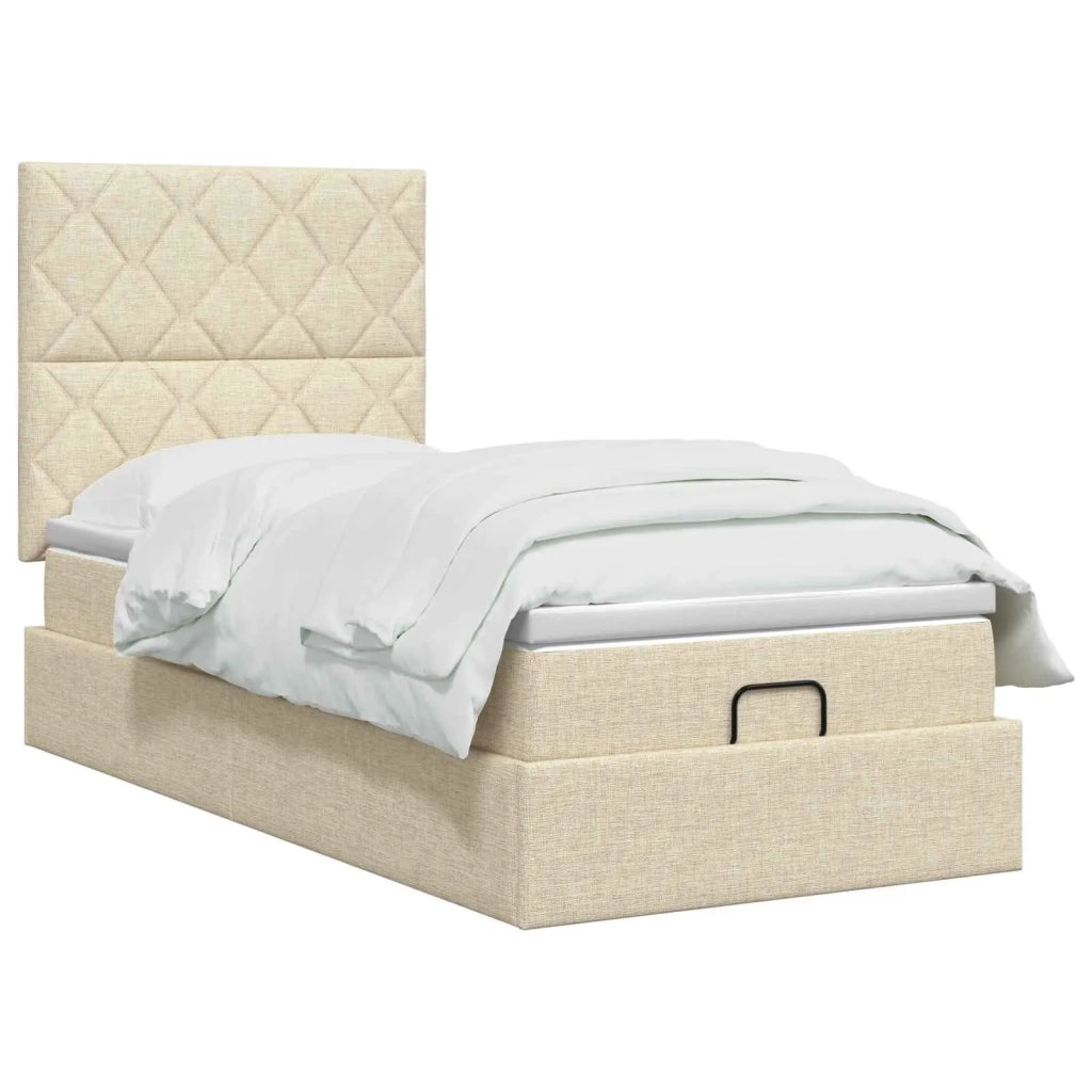 Letto ottomano con materasso Crema 90 x 190 cm Tessuto 3457540