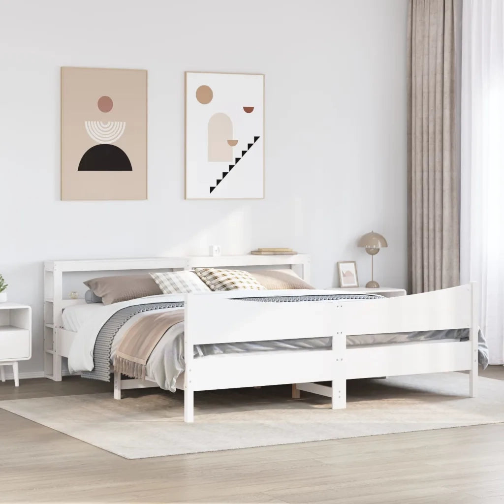 vidaXL Giroletto con Testiera Bianco 200x200 cm Legno Massello di Pino