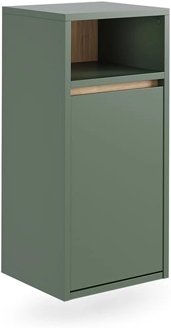 Mobiletto da bagno Viola, Verde/Artigianale, 38 x 80 cm con cesto portabiancheria