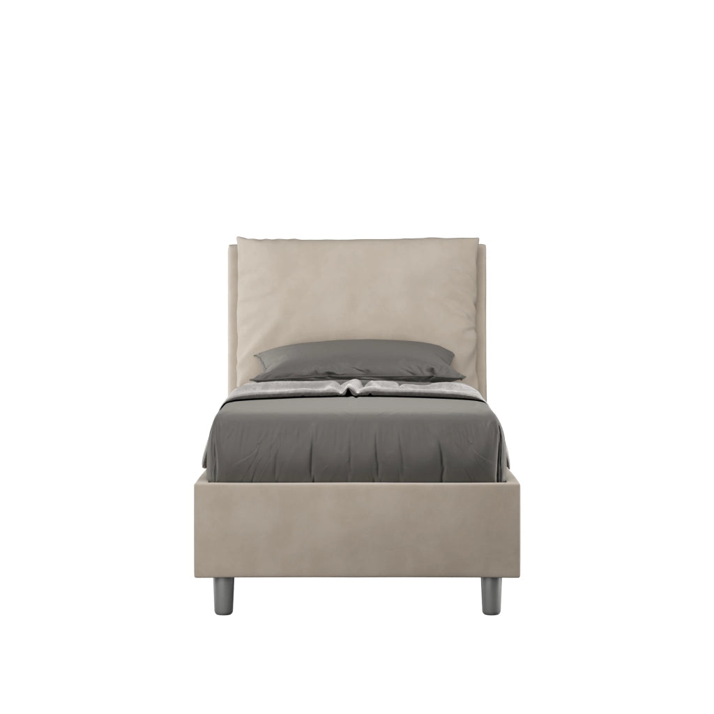 BS COM Letto singolo contenitore imbottito 90x190 microfibra sabbia