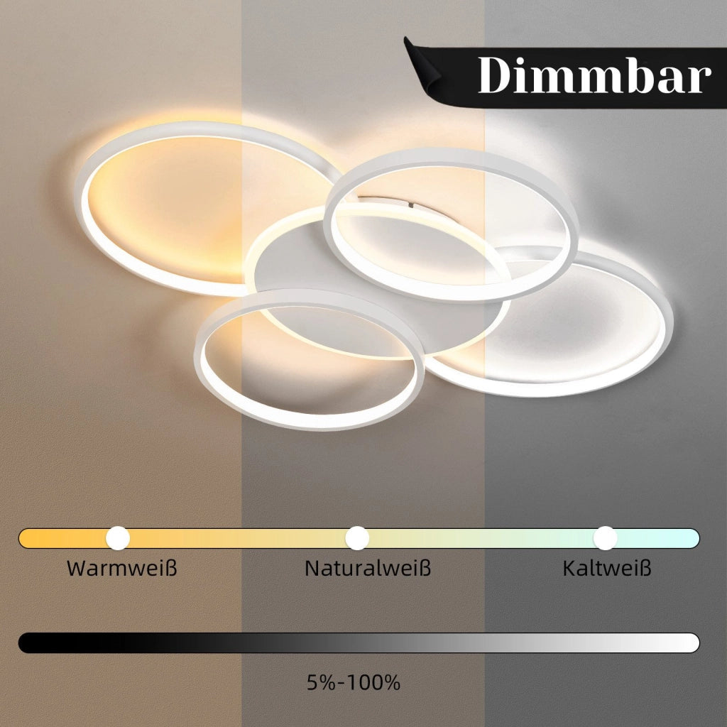ZMH Lampada da soffitto plafoniera LED dimmerabile 5 anelli 70W telecomando per soggiorno ufficio