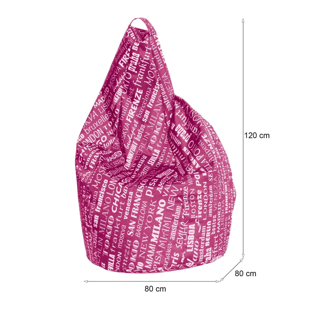 Poltrona a sacco con fantasia con Marisa, colore fuxia e bianco, Misure 80 x 120 x 80 cm
