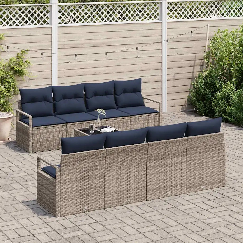 Set di divani con cuscino 7 pcs Grigio e Blu polyrattan